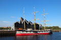 Glenlee Tall Ship, three masted barque bulk cargo carrier by Bay Yard of Glasgow at Riverside Museum on River Clyde. Glasgow, Scotland.