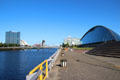 Clyde River with modern buildings from Glasgow Science Centre. Glasgow, Scotland.