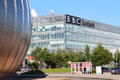 BBC Scotland at Pacific Quay beside silver Glasgow Science Centre. Glasgow, Scotland.