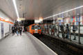 Platform activity on Glasgow Subway. Glasgow, Scotland.