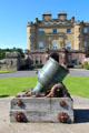 Antique French mortar at eastern entrance of Culzean Castle. Maybole, Scotland.