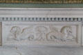 Carved seahorses mantle piece on fireplace in round drawing room by Robert Adam at Culzean Castle. Maybole, Scotland.