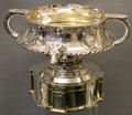 Silver punch bowl made for Scottish Regiment in London at Stirling Castle Regimental Museum. Stirling, Scotland.