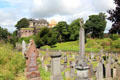 Churchyard of Church of Holy Rood St John Street with Stirling Castle beyond. Stirling, Scotland.