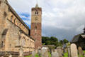 Romanesque & Gothic tower beside churchyard of Dunblane Cathedral. Dunblane, Scotland.
