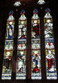 Stained glass windows with apostles & evangelists at Dunblane Cathedral. Dunblane, Scotland.