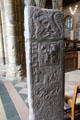Pictish stone carved with horseback rider & other Pictish symbols at Dunblane Cathedral. Dunblane, Scotland.