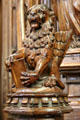 Lion of Evangelist St Mark on pulpit of Dunfermline New Abbey Church. Dunfermline, Scotland.