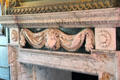 Marble chimneypiece with lion head detail by Henry Cheere in dining room at Newhailes. Musselburgh, Scotland.