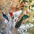 Detail of painted Chinese wallpaper in dressing room at Newhailes. Musselburgh, Scotland.