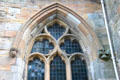 Carvings beside gothic window at Seton Collegiate Church. Seton, Scotland.