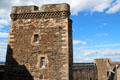Mast tower over outer walls at Blackness Castle. Blackness, Scotland.