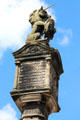 Unicorn atop mercat cross originally erected 1588. Culross, Scotland.