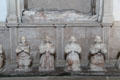 Kneeling sculpted children of Sir George Bruce of Carnock before his tomb at Culross Abbey Church. Culross, Scotland.