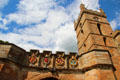 Gate leading to Linlithgow Palace beside tower of St Michael Church. Linlithgow, Scotland.