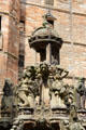 Linlithgow Palace fountain with sculpted mermaid & drummer. Linlithgow, Scotland.