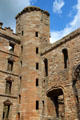 Stairwell tower in corner of courtyard of Linlithgow Palace. Linlithgow, Scotland.