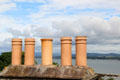 Pottery chimney stacks atop Hopetoun House. Queensferry, Scotland.