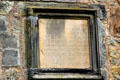 Exterior wall plaque on tower house at Lauriston Castle. Edinburgh, Scotland.