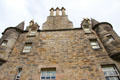 Turrets & chimney pots on tower house at Lauriston Castle. Edinburgh, Scotland.