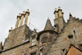 Turret & chimney pots on tower house at Lauriston Castle. Edinburgh, Scotland.