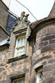 Stone carving above window on tower house at Lauriston Castle. Edinburgh, Scotland.