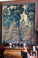 Wall tapestry with peacocks in dining room at Lauriston Castle. Edinburgh, Scotland.