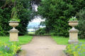 Pathway to view of Firth of Forth in gardens at Lauriston Castle. Edinburgh, Scotland.