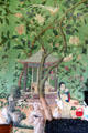 Detail of Chinese wallpaper with Chinese scene in drawing room at Abbotsford House. Melrose, Scotland.