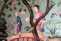 Detail of Chinese wallpaper with Chinese scene in drawing room at Abbotsford House. Melrose, Scotland.