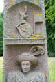 James I of King of Scots arms carved on King James obelisk at Dryburgh Abbey. Scotland.
