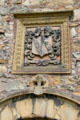 Coat of arms over entrance at Mary Queen of Scots House. Jedburgh, Scotland.