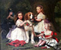 Sir James Miller with sisters Amy & Evelyn, brother William & dog Lion family painting by Charles Luytens at Manderston House. Duns, Scotland.