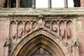 Saints carved over Gothic arch at Melrose Abbey. Melrose, Scotland.