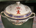 Covered porcelain tureen with Maitland crest & motto "Consilio et Animis" at Thirlestane Castle. Scotland.