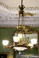 Large drawing room chandelier & sculpted ceiling at Thirlestane Castle. Scotland.