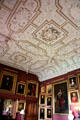 Dining room ceiling & family portraits at Thirlestane Castle. Scotland.