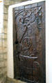 Carved door with Scottish royal symbols at Traquair House. Scotland.