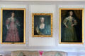 Traquair family portraits in high drawing room at Traquair House. Scotland.