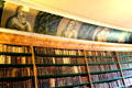 Library ceiling frieze painted with philosopher portraits at Traquair House. Scotland.