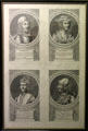 Engraving of Scottish Kings Robert Bruce, David Bruce II, Edward Balliol, & Robert Stuart II at Traquair House. Scotland.