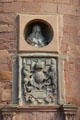 Facade detail with bust & crest at Glamis Castle. Angus, Scotland.