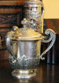 Silver three-handled covered loving cup in dining room at Glamis Castle. Angus, Scotland.