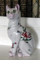 Scottish Wemyss Ware pottery cat from Fife in billiard room / library at Glamis Castle. Angus, Scotland.