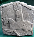 Pictish grave stone with rider on striped saddlecloth with sword at Meigle Sculptured Stone Museum. Meigle, Scotland.