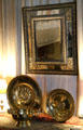 Mirror & embossed brass plates in King's bedchamber at Falkland Palace. Falkland, Scotland.