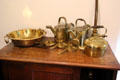 Brass bowl, pitchers, teapot & candlesticks at Hill of Tarvit Mansion. Cupar, Scotland.
