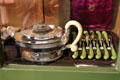 Silver teapot & forks at Hill of Tarvit Mansion. Cupar, Scotland.