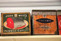 Antique food tins in Kirk's Stores at Highland Folk Museum. Newtonmore, Scotland.
