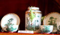 Meissen tea service with romantic country scenes at Scone Palace. Perth, Scotland.